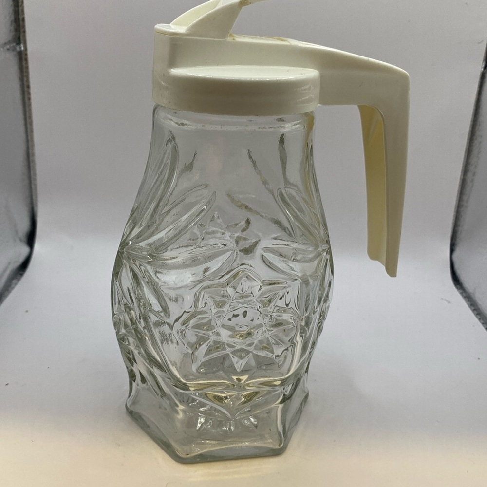 VTG Anchor Hocking prescut glass Star of David syrup dispenser pitcher